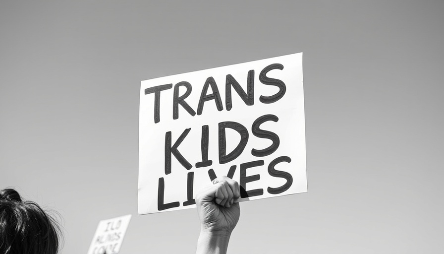 Monochrome protest sign about trans rights held against sky.