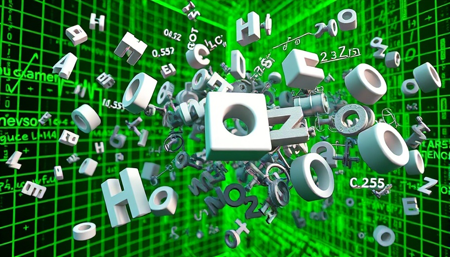Dynamic 3D physics formulas against a digital grid, illustrating Physics in Business.