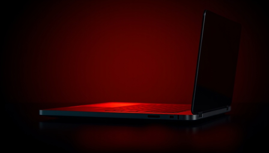 Modern laptop glowing orange in the dark for Microsoft 365 Copilot launch.