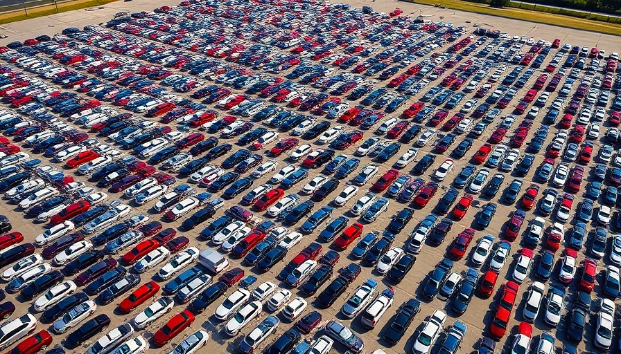 Aerial view of car lot highlighting automotive dealer profits.