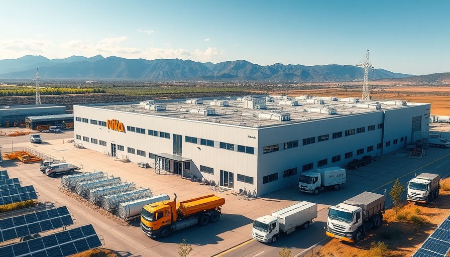 Nikola building during event with crowd and solar panels.