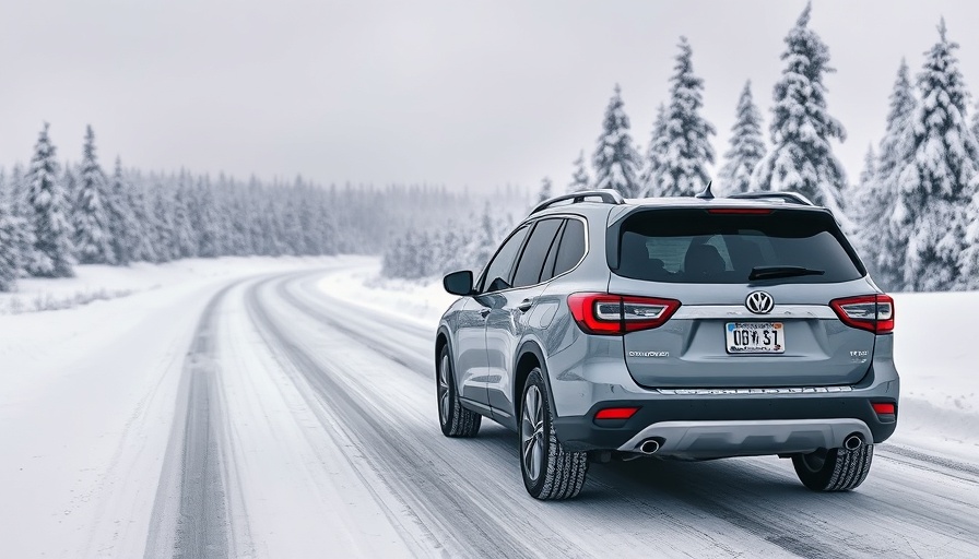 SUV on snowy road with tree backdrop, 2025 Kia Carnival.