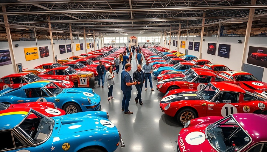 Nissan Heritage Collection showcasing classic racing cars in a showroom.
