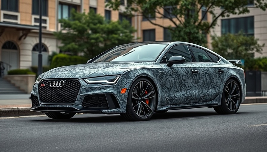Camouflaged Audi RS7 on city street, detailed car design.
