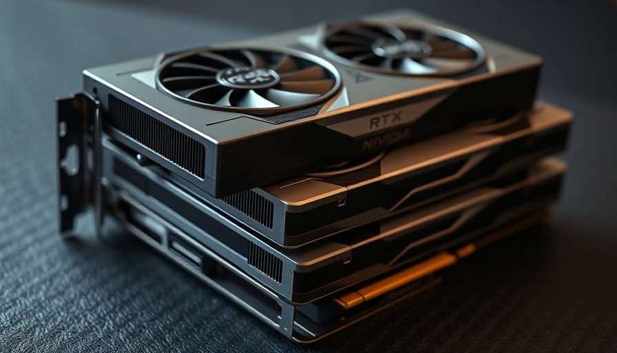 Nvidia RTX 50-series graphics cards stacked on a dark surface.