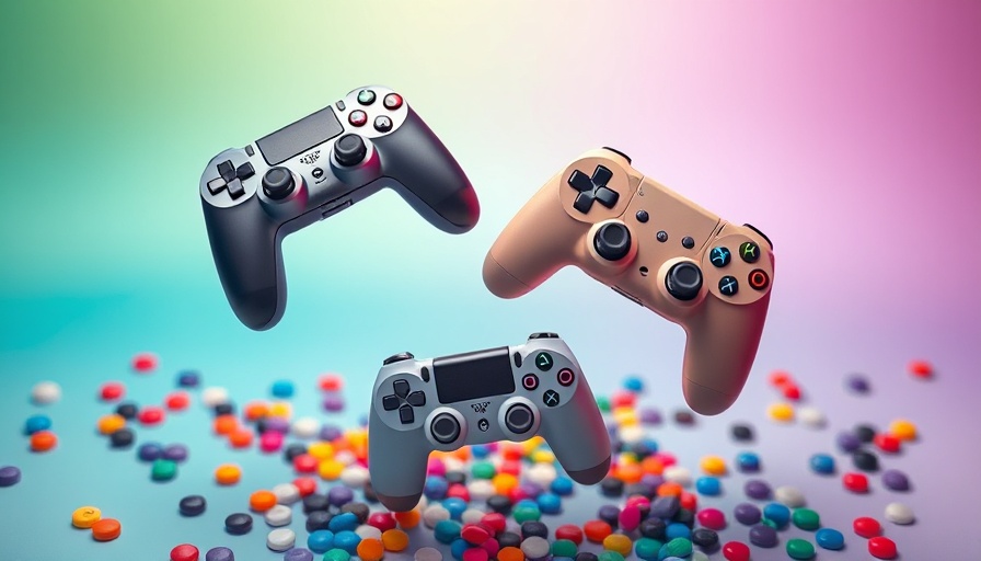Creative display of gaming controllers with vibrant colors for indie games.