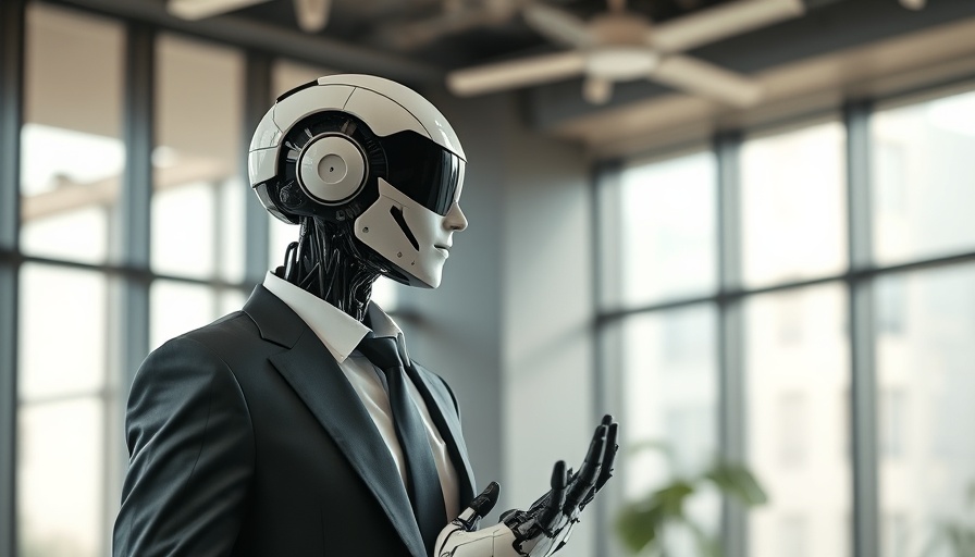 AI Voice Agents concept with a robot and man in modern office.