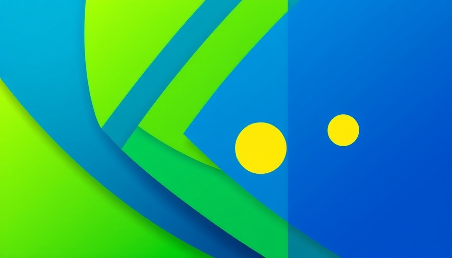 Abstract geometric art featuring layered shapes in blue and green with yellow dots, depicting DeepSeek R1.