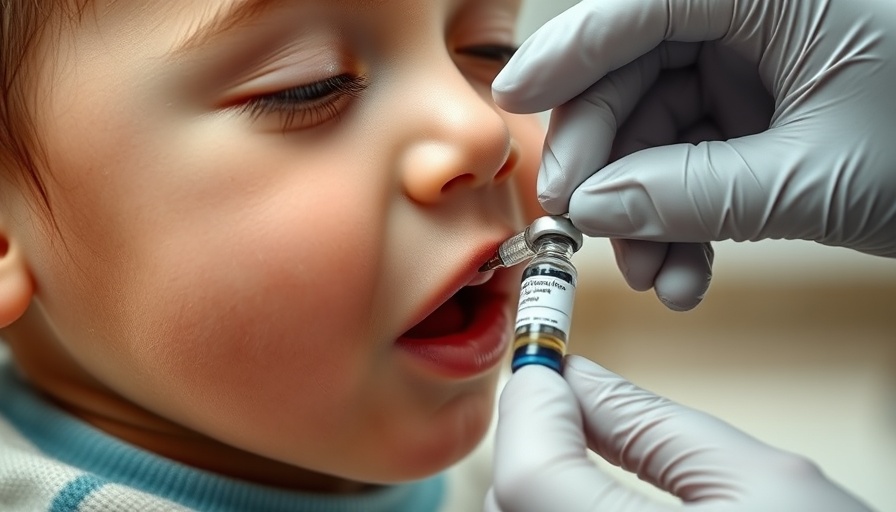 Child receiving oral vaccine in clinical setting, focus on health care.