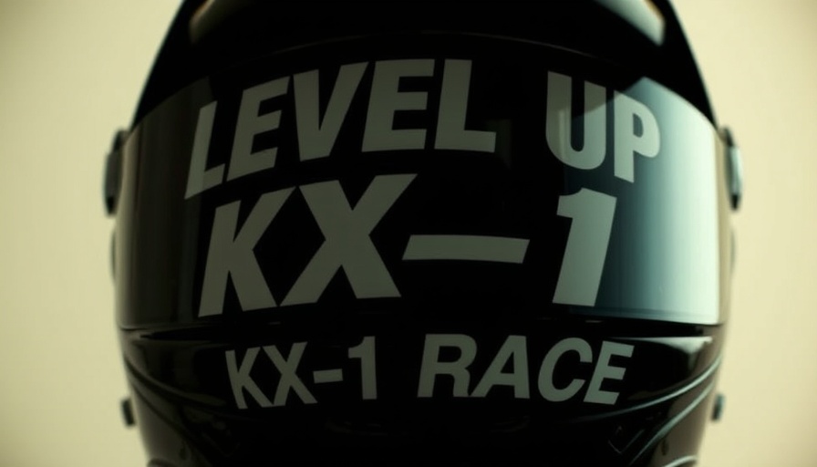 Black racing helmet with 'LEVEL UP KX-1 RACE' text, sleek design