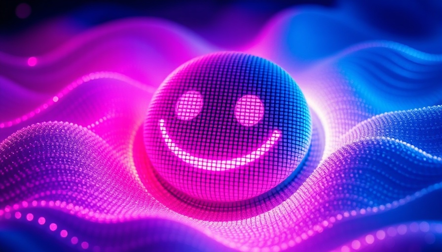 3D pixelated character design with vibrant wave patterns.