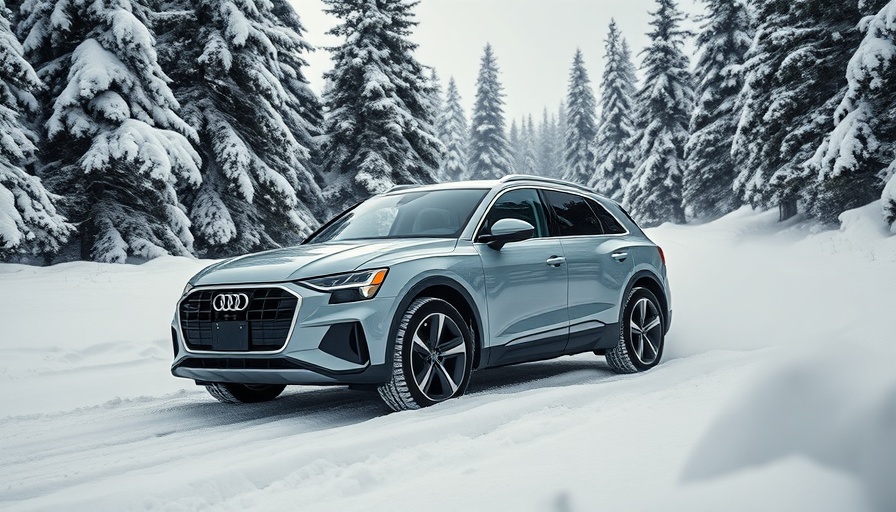 Audi Q6 e-tron SUV navigating snowy off-road terrain, sleek design.