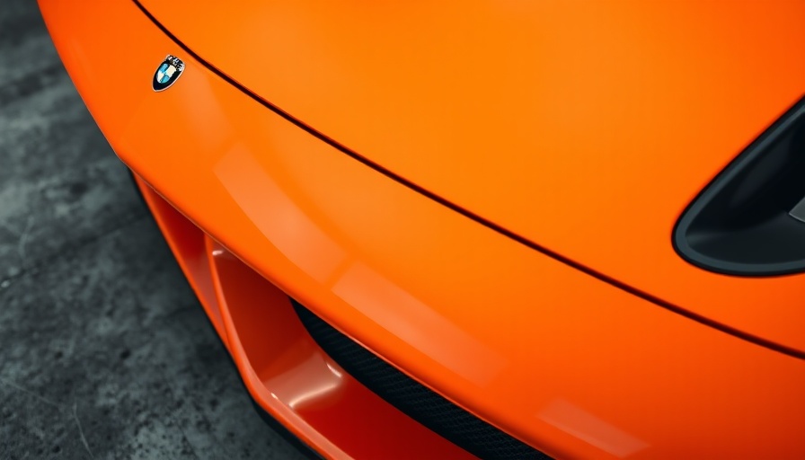 Orange sports car close-up in studio with sleek design.