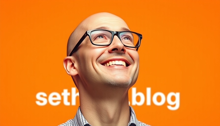 Smiling man with glasses on bright orange digital marketing theme.