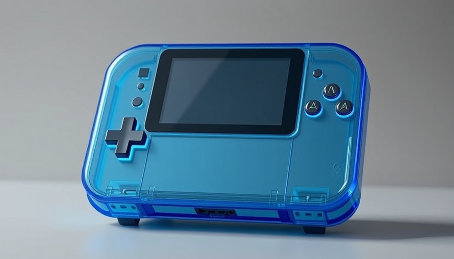 Retro gaming console in translucent blue with memory card slots.