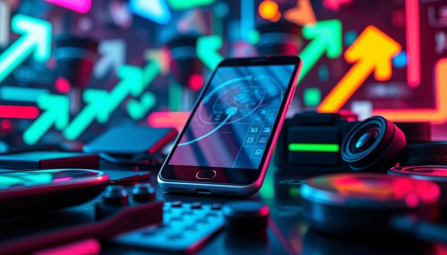 Futuristic smartphone and gadgets representing Android upgrade cycle