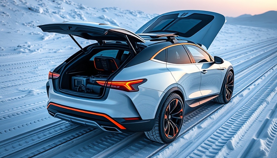 Futuristic Genesis GV60 concept with rugged snow tracks in snow.