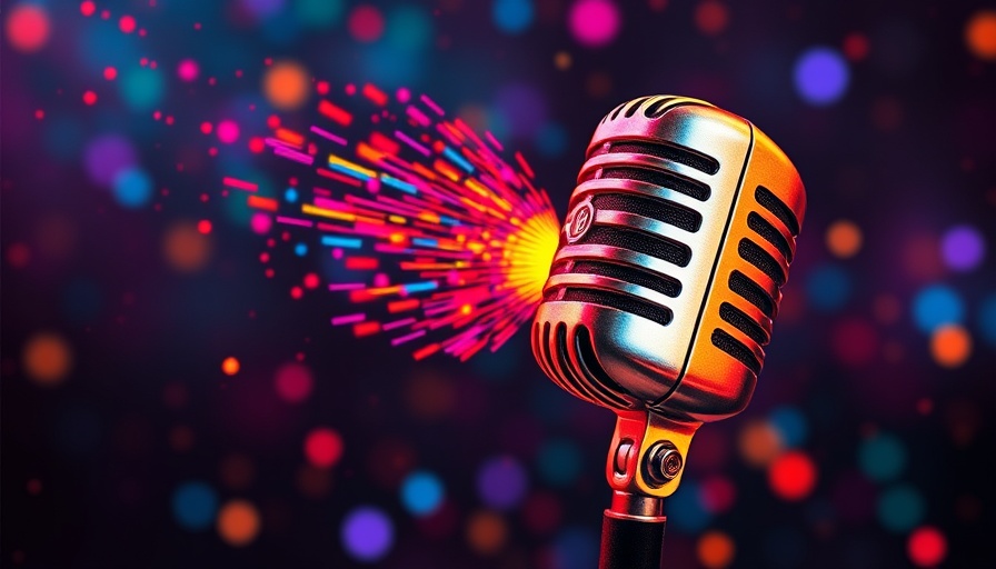 Vibrant microphone with colorful waves symbolizing AI voice cloning.