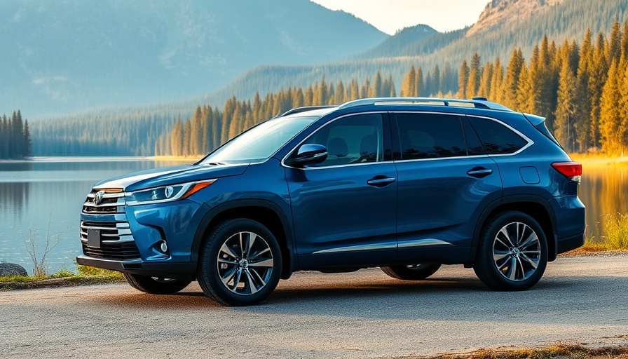 Kia Sorento Hybrid by lake with mountain background, scenic view