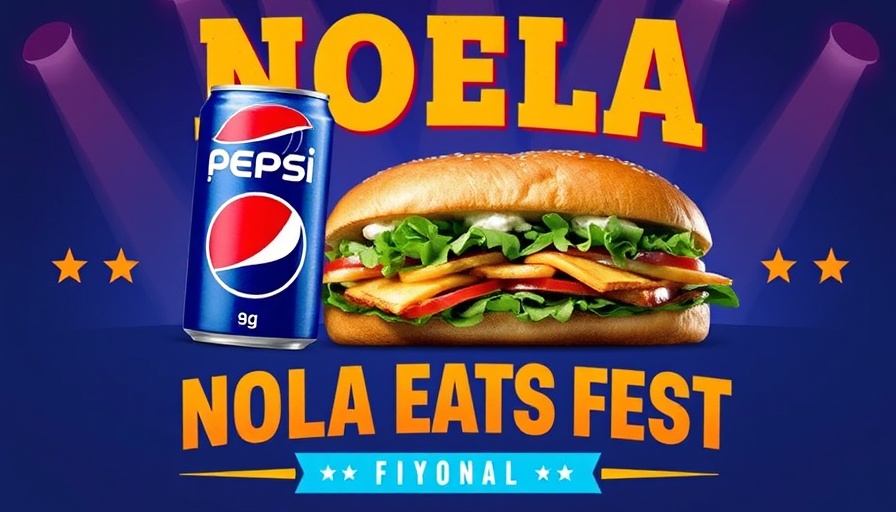 Vibrant NOLA Eats Fest promo poster with Pepsi and sandwich, experiential marketing.