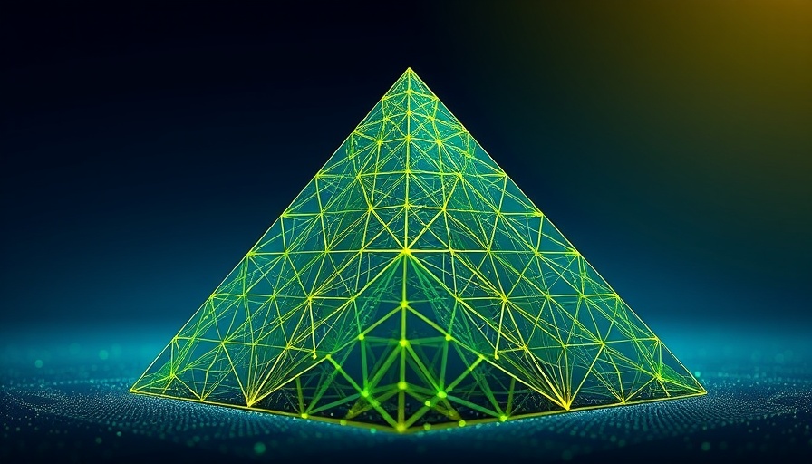Abstract geometric pyramid in blue and green, China DeepSeek theme.