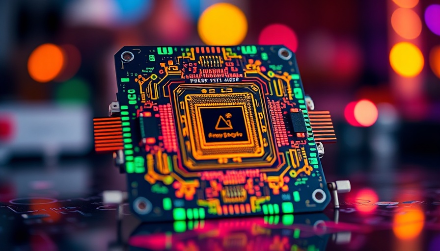 Close-up of a quantum computing chip with intricate patterns and colorful reflections.