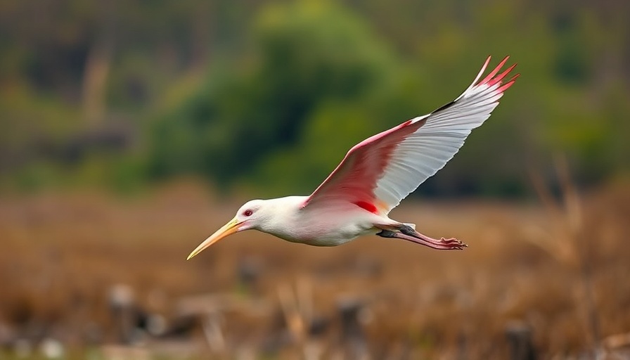 Roseate spoonbill in flight showcasing biodiversity credits