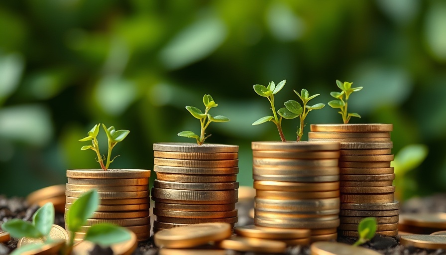 Growing plants on coin stacks illustrating auto fintech investment growth.