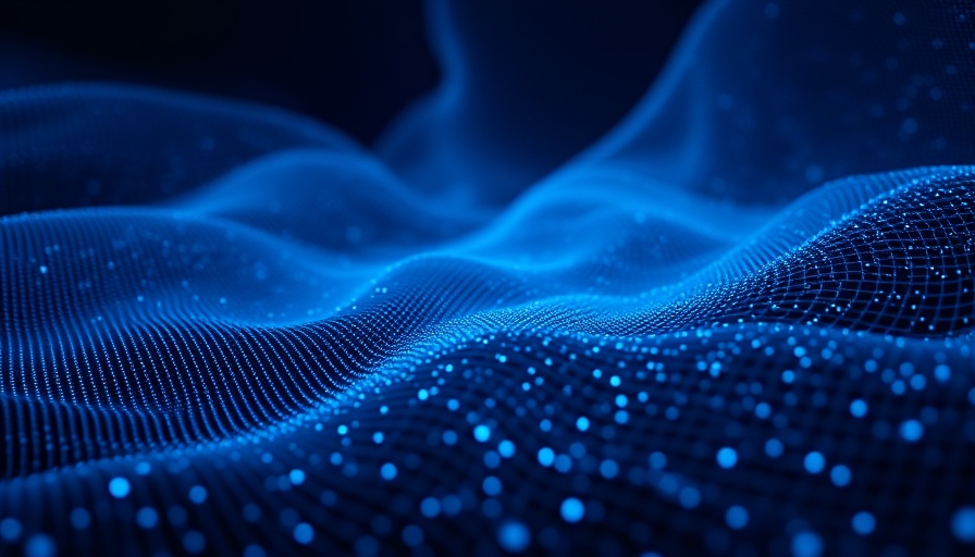 Futuristic digital mesh illustrating AI cybersecurity concept with blue illumination.