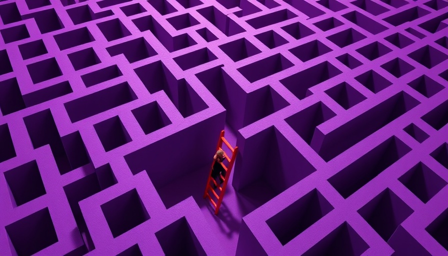 AI complexity reduction concept with a ladder in a maze, symbolizing solutions.