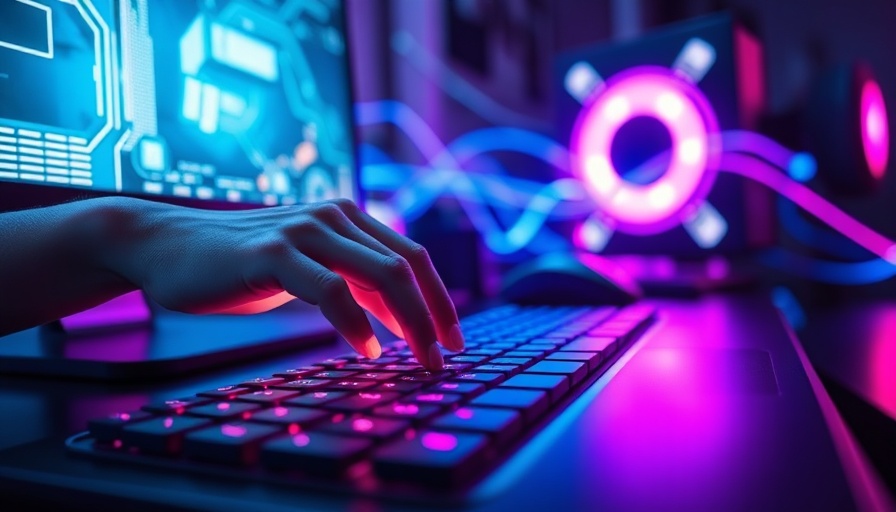 Futuristic interaction with AI keyboard, vibrant lights, Perplexity AI theme.
