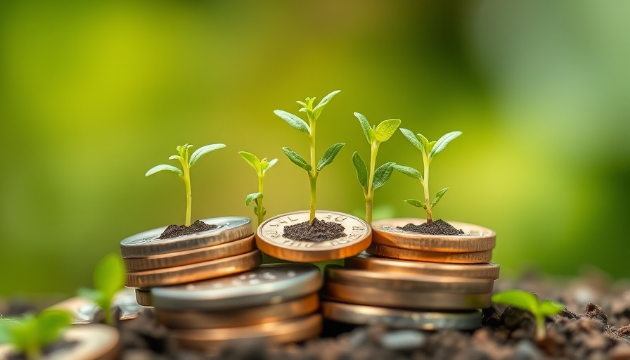 Auto fintech investment growth concept with plants on coins.