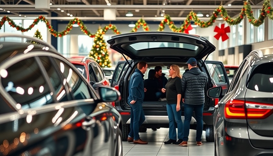 People at car dealership loading SUV, automotive industry news.