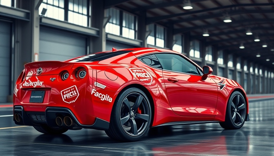 Manual transmission gear in vibrant red sports car at racing facility.