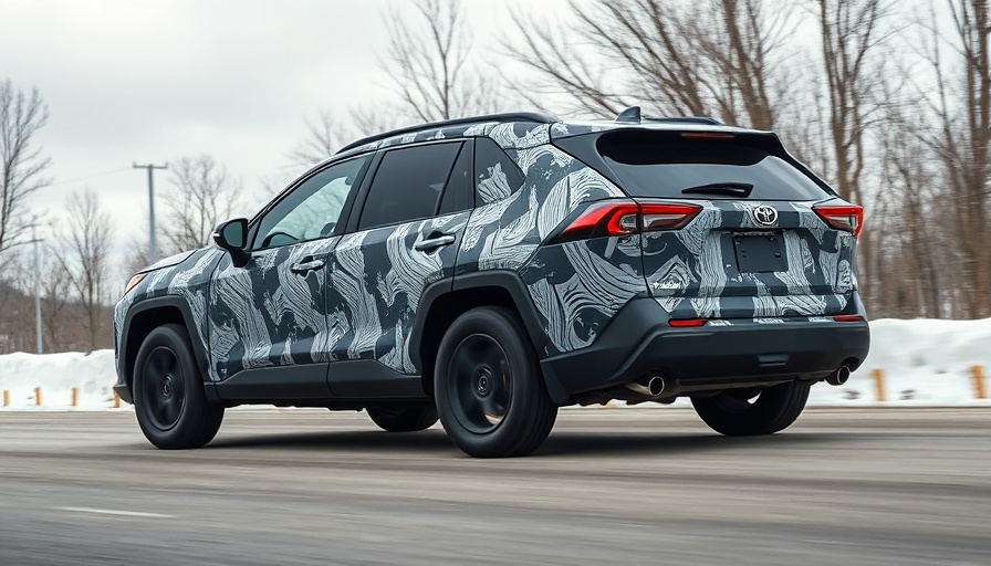Camouflaged 2026 Toyota RAV4 prototype on road in winter setting.