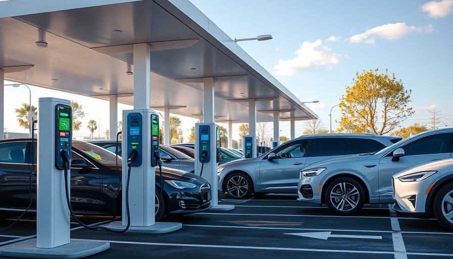 Modern electric vehicle charging stations in a parking lot.