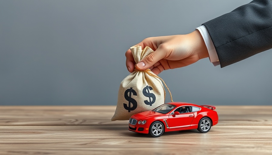Used-vehicle financing concept with money bags and toy car.
