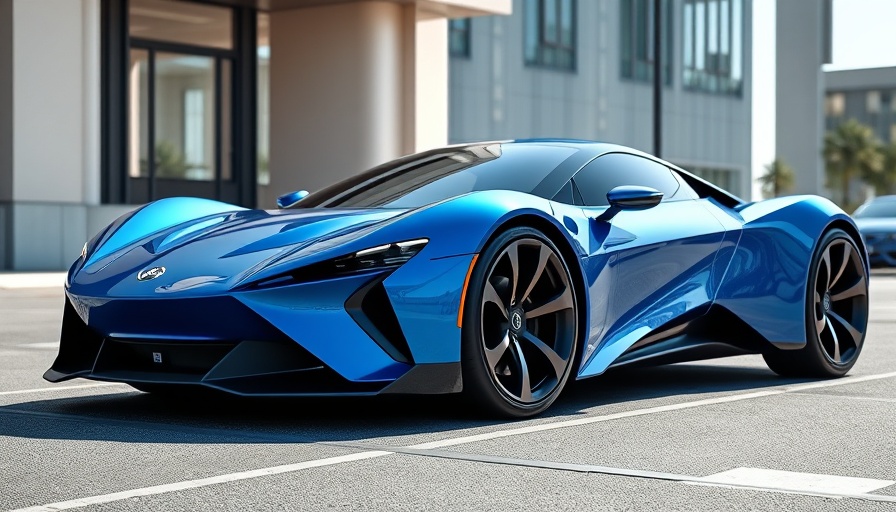 Futuristic blue sports car in a sleek aerodynamic design.
