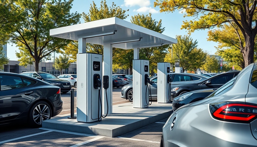 EV charging stations with cars in urban setting.