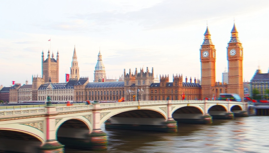 AI technology glitch-effect London skyline with Big Ben.