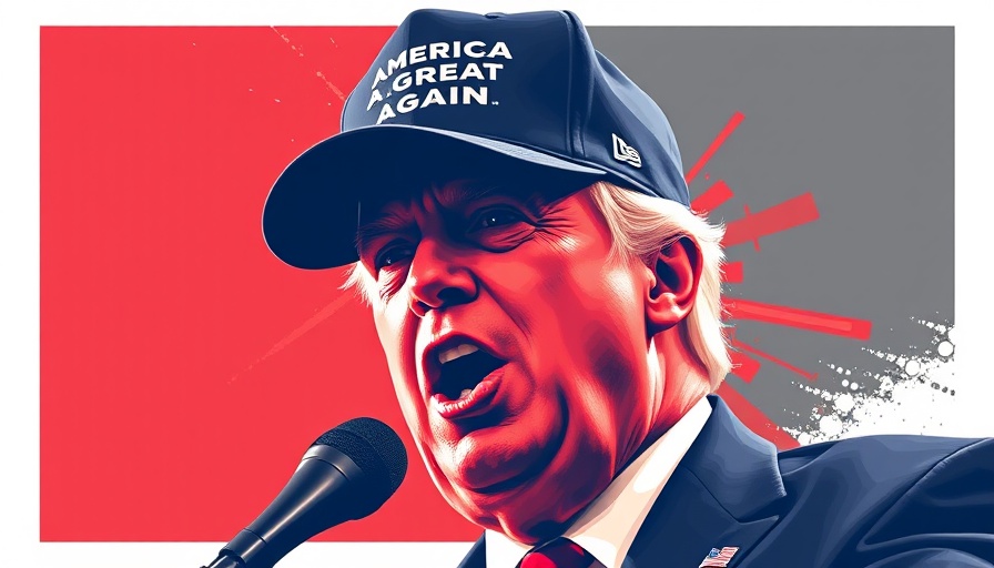 Trump tech policy graphic art with vivid red overlay and geometric design.