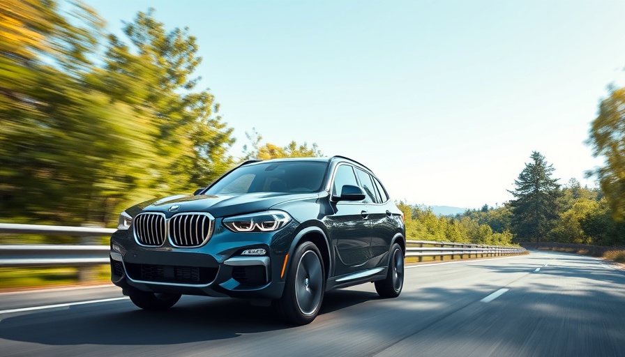 2026 BMW iX driving on a scenic highway.