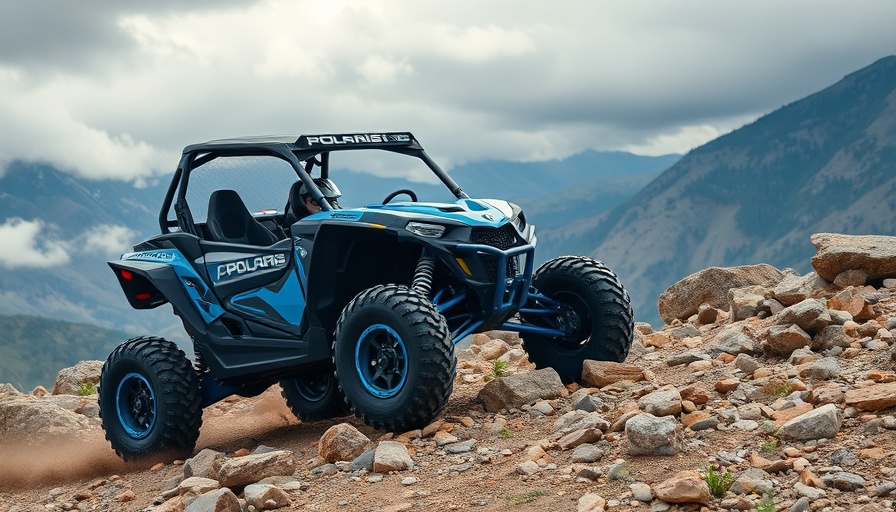 Powerful Polaris vehicle conquering rugged terrain.
