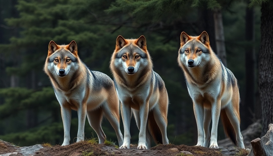 Wolf watching: three wolves standing in a forest.