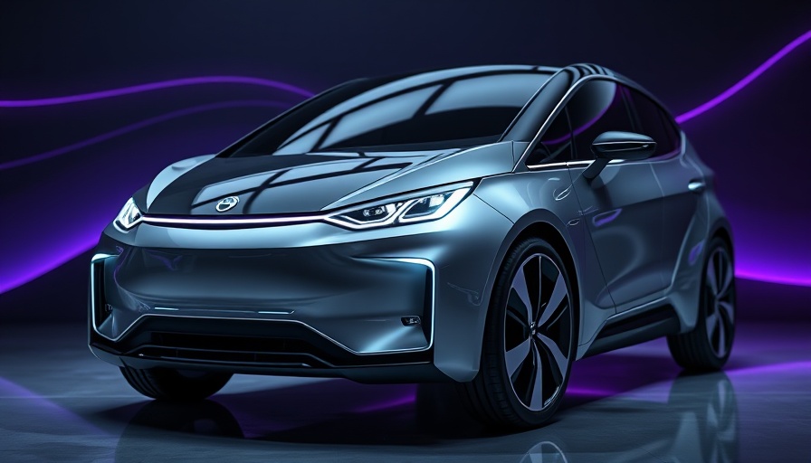 Futuristic electric vehicle with sleek design in showroom.