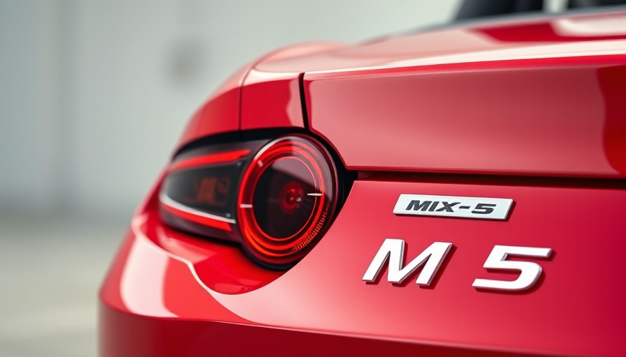 Close-up of a sleek sports car taillight with MX-5 badge in focus.