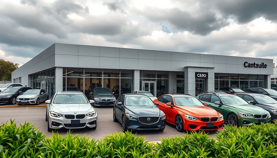 Automotive industry trends depicted at a modern car dealership.