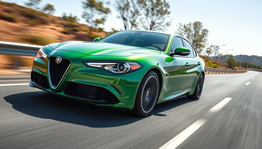 Sleek green Alfa Romeo Giulia driving on open highway