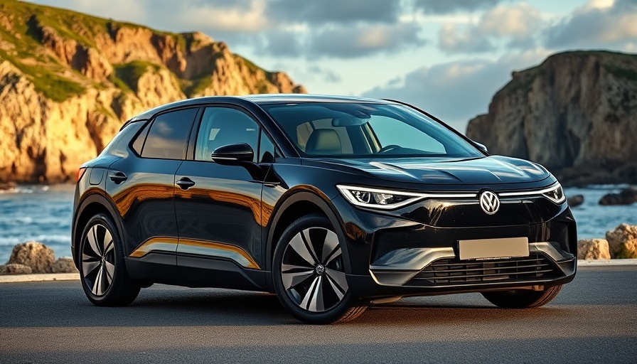 Sleek and modern Volkswagen ID.7 against a coastal backdrop.