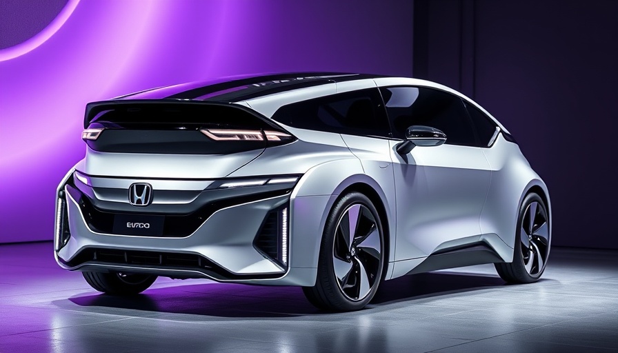 Sleek Honda electric vehicle with aerodynamic design in futuristic setting.